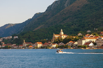 Beautiful summer Mediterranean landscape. Montenegro, Bay of Kotor, Adriatic Sea. View of ancient...