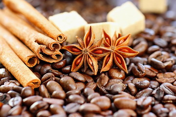 Aromatic set with coffee, anise, sugar and cinnamon
