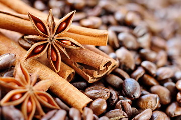 Aromatic set with coffee, anise, sugar and cinnamon
