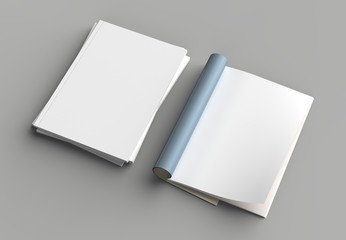 Magazine, brochure or catalog mock up isolated on gray background. 3d illustration.