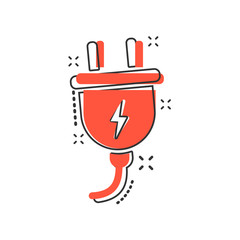 Vector cartoon electric plug icon in comic style. Power wire cable sign illustration pictogram. Wire business splash effect concept.