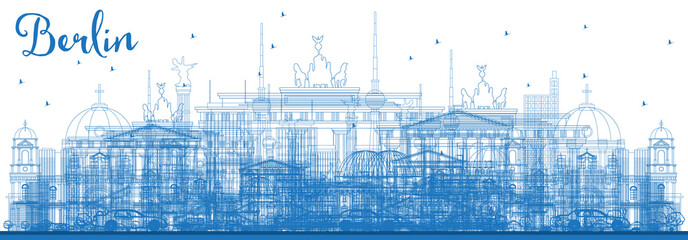 Outline Berlin Germany Skyline with Blue Buildings. - obrazy, fototapety, plakaty