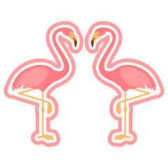 Two pink flamingos with outline, isolated vector illustration