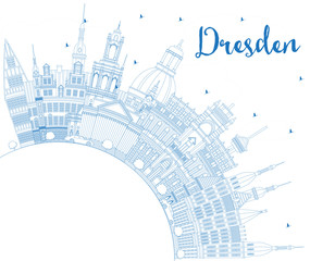 Outline Dresden Germany City Skyline with Blue Buildings and Copy Space.