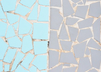 Blue and grey trencadis. Catalan mosaic. Broken tiles background