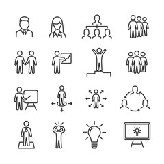 Vector image set of business people line icons.