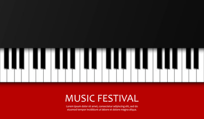 Fototapeta premium Backdrop with piano. Realistic piano keys. Design illustration vector.