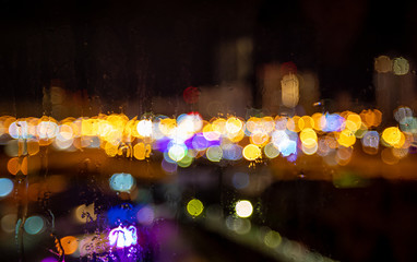 Drops of night rain on window