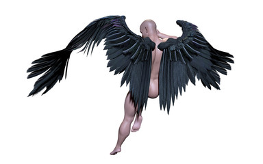 3d Illustration Demon Wings, Black Wing Plumage Isolated on White Background with Clipping Path.