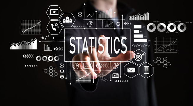 Statistics with businessman on a black background 