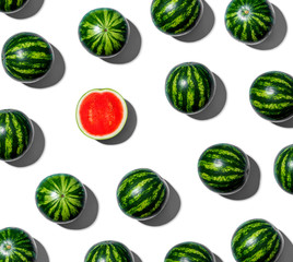 One out unique watermelons arranged on a white background © Tierney