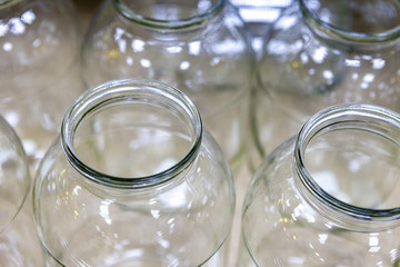 Glass jars for conservation fruits, mushrooms, vegetables.