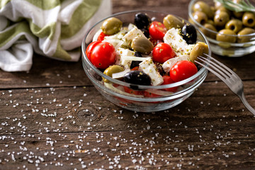 Salad with feta cheese and Greek olives.