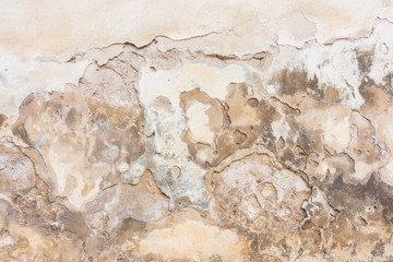 Old white plaster wall with cracked shabby surface texture background.