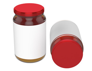 3D realistic render of honey jar mock-up. blank Label. Red lid.