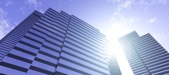Fototapeta na wymiar Skyscrapers. Panorama of modern high-rise buildings against the sky. 3D rendering 