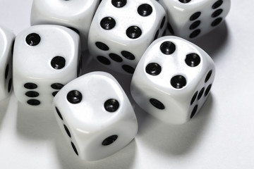 Macro shot of dice on white background