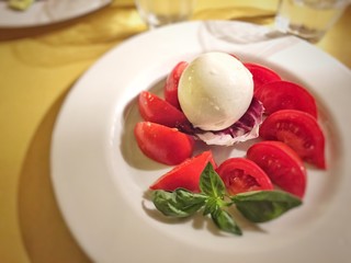 fresh italian caprese salad made with tomatoes and mozzarella cheese