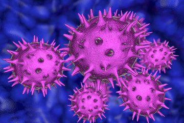 Fototapeta premium Pollen grains of Hibiscus rosa-sinensis flower, 3D illustration. Inspite of unusual spiky appearance of pollen grain, Hibiscus belongs to hypoallergenic plants