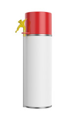3D realistic render of small contstruction foam can. With red lid, yellow spray nozzle and transparent hose.