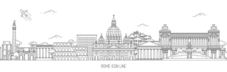 Rome Thin Line Skyline Vector Illustration - obrazy, fototapety, plakaty