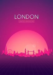 Obraz premium Podróże ilustracje wektorów plakat, futurystyczny retro panoramę Londynu