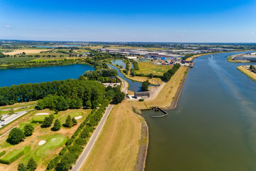 aerial view of River Rhine in an area of the Netherlands