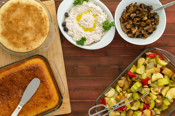 Overhead view of delicious and healthy family meal