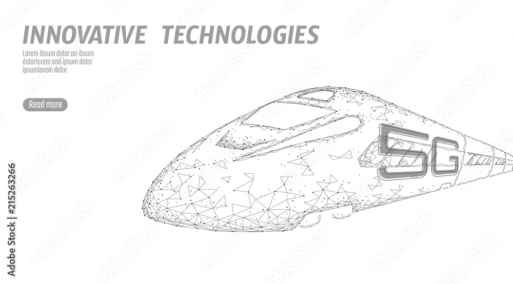 Poster 5g new high-speed rail wireless internet wifi concept. global fast higher railway train. low poly gr