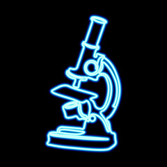 Single continuous line art science research microscope sigh. Biology micro technology medicine business lab neon blue glow design one sketch outline drawing vector illustration