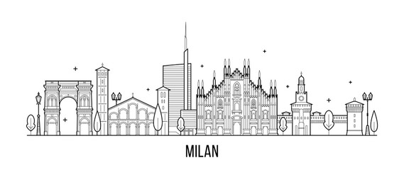 Milan skyline Italy city buildings vector - obrazy, fototapety, plakaty