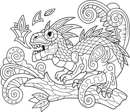 dinosaur pattern, funny design illustration, outline drawing, coloring book