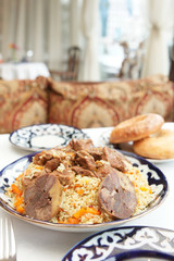Traditional pilaf on restaurant table