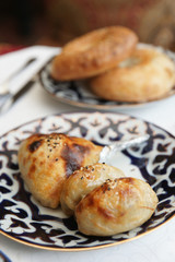 Uzbek samosa on restaurant table