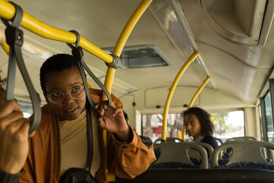 Woman traveling in the bus