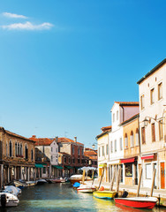 Murano island urban landscape,Italy,27 July 2018,the background panorama of the island of Murano,the canals of the city,the street of Glassblowers,