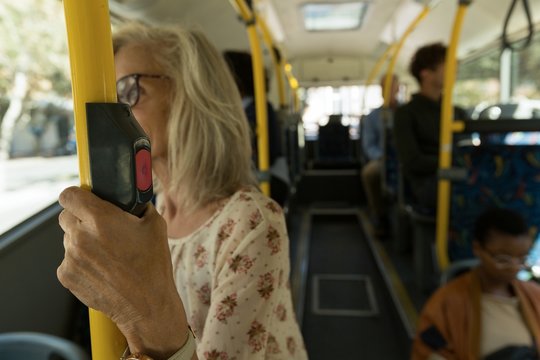 Woman travelling in the bus