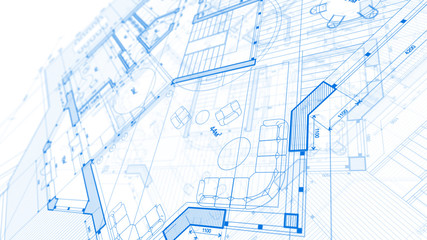 Architecture design: blueprint plan - illustration of a plan modern residential building / technology, industry, business concept illustration: real estate, building, construction, architecture