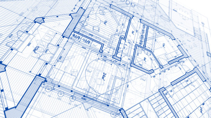 Architecture design: blueprint plan - illustration of a plan modern residential building / technology, industry, business concept illustration: real estate, building, construction, architecture