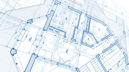 Architecture design: blueprint plan - illustration of a plan modern residential building / technology, industry, business concept illustration: real estate, building, construction, architecture