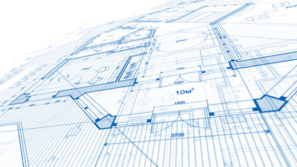 Architecture design: blueprint plan - illustration of a plan modern residential building / technology, industry, business concept illustration: real estate, building, construction, architecture