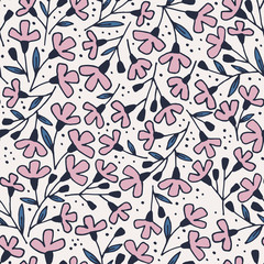 Floral pattern with leaves and fantasy flowers.