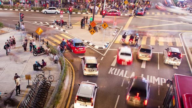 time lapse Kuala Lumpur tourist walking street modern city night life