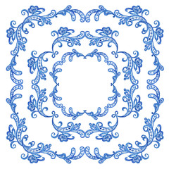 Frame of lace, watercolor painting on white background, isolated with clipping path.