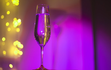 Champagne glass in disco party bar