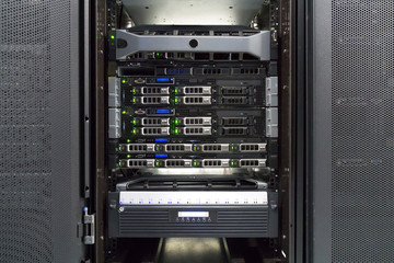 Detail of servers in a rack at a data center