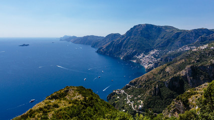 Fototapeta na wymiar View of Amalfi Coast with Positano in the Distance