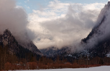 Fototapeta na wymiar Gesaeuse mountains ongoing storm, Austria