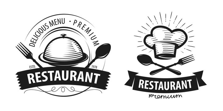 Restaurant logo or label. Emblems for menu design. Vector illustration