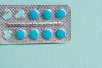 Full frame variation of medicine in blister packaging in pharmaceutical, medication concept background with multiple dosage form for cure or treatment human disease